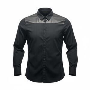 INC International Concepts Mens Faux Leather Dress Shirt Top Black XXL Slim Fit